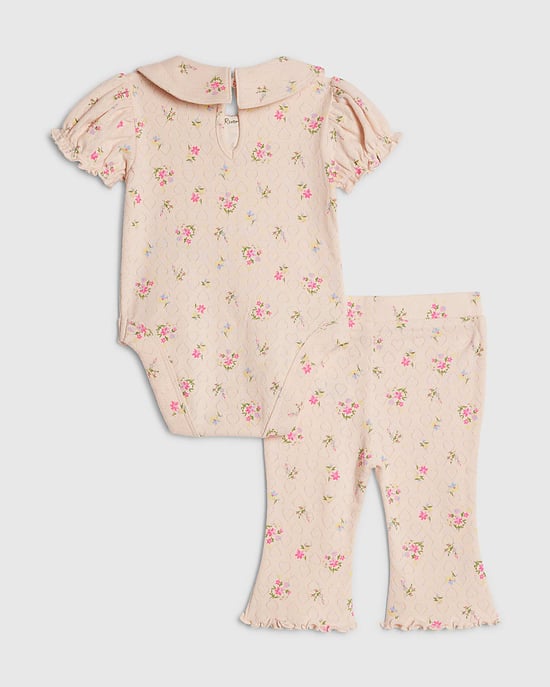 River Island Set de pelele y pantalón para bebé niña rosa de punto pointelle 2 piezas - Image 4