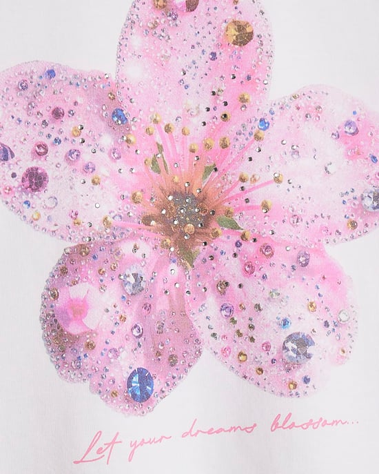 River Island Top corto para niña blanco con flores decorativas - Image 2