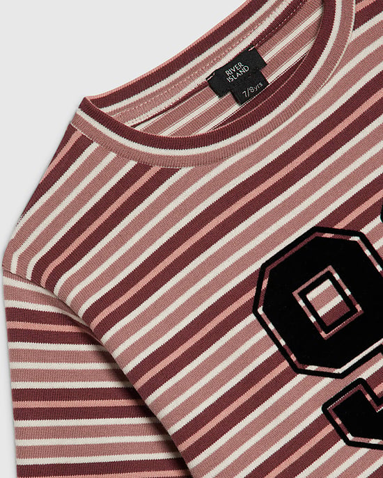 River Island Top corto para niña Rosa a rayas Número 98 Cuello redondo - Image 3