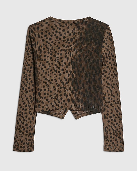 River Island Top para niña Marrón Estampado de leopardo Abotonado - Image 4