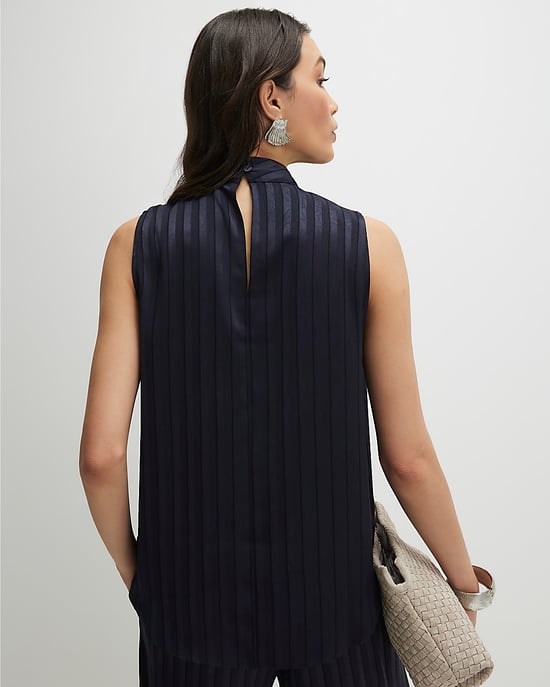 River Island Camiseta tipo túnica de mujer azul marino a rayas sin mangas con botones - Image 3