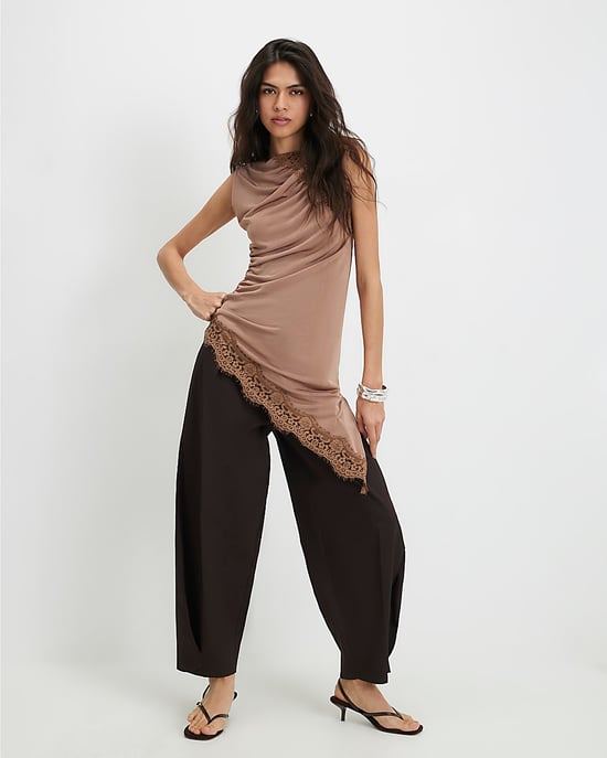 River Island Túnica de mujer Marrón con ribete de encaje Asimétrica - Image 4