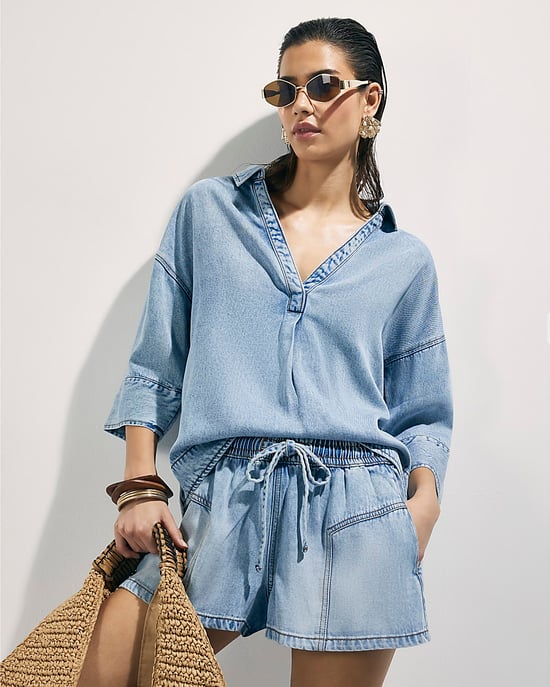 River Island Túnica de mujer Azul Denim Manga corta - Image 2
