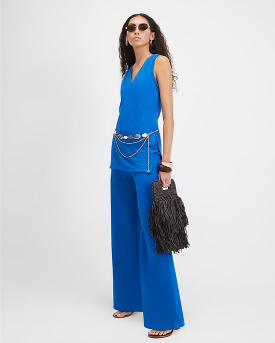 River Island Túnica de mujer Azul de punto Cuello de pico de punto Sin mangas - Image 4