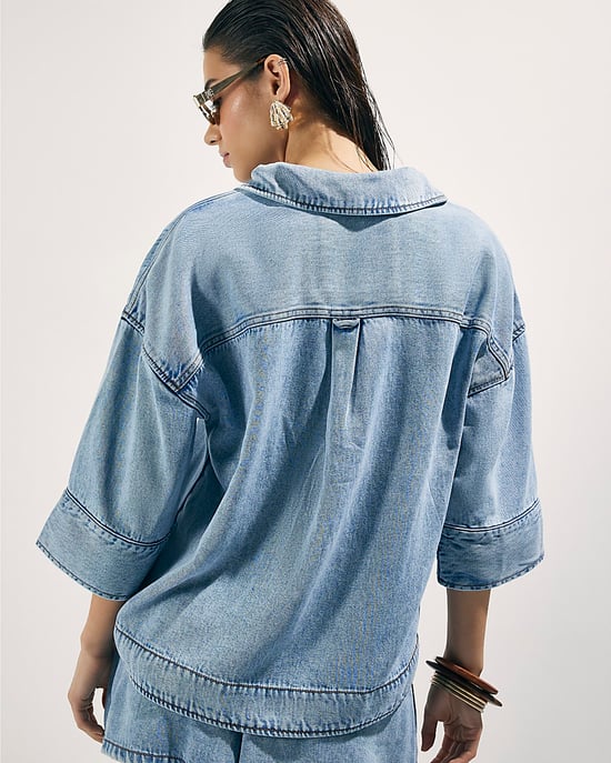 River Island Túnica de mujer Azul Denim Manga corta - Image 3