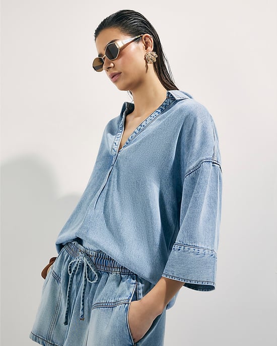 River Island Túnica de mujer Azul Denim Manga corta - Image 4