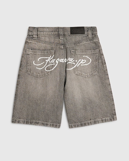 River Island Jorts vaqueros para niño Gris Gráfico trasero Cremallera Botón - Image 5