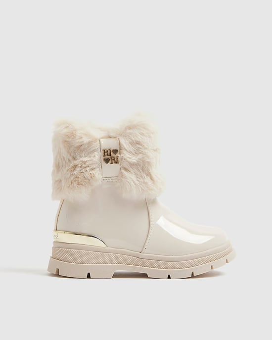 River Island Botas mini para niña crema con cordones y cremallera lateral - Image 2