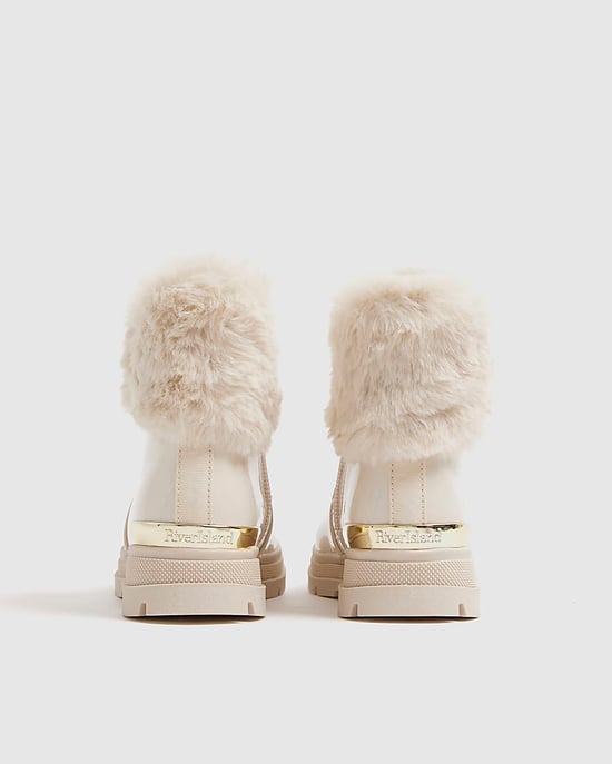 River Island Botas mini para niña crema con cordones y cremallera lateral - Image 3