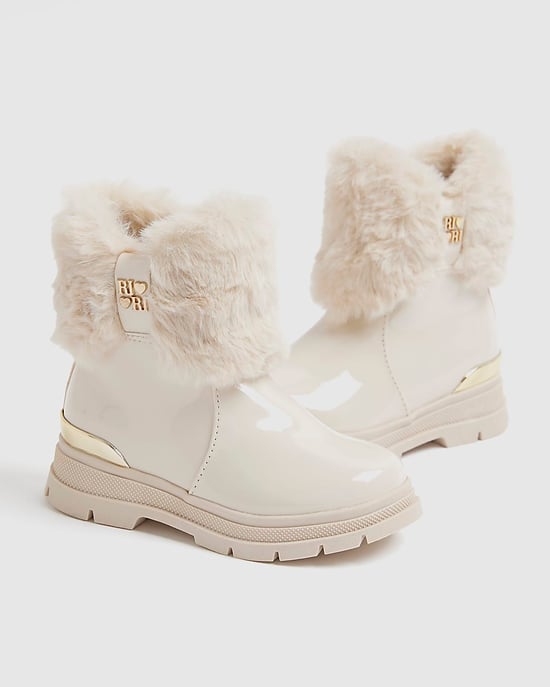 River Island Botas mini para niña crema con cordones y cremallera lateral - Image 4