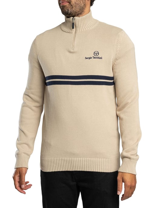 Sergio Tacchini Nuevo Jersey De Punto Con Cremallera De 1/4 De Dallas, Beige - Image 2