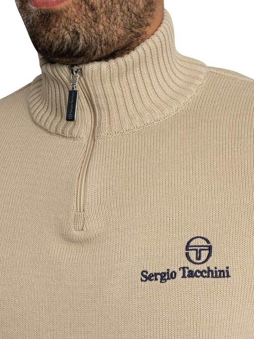 Sergio Tacchini Nuevo Jersey De Punto Con Cremallera De 1/4 De Dallas, Beige - Image 4