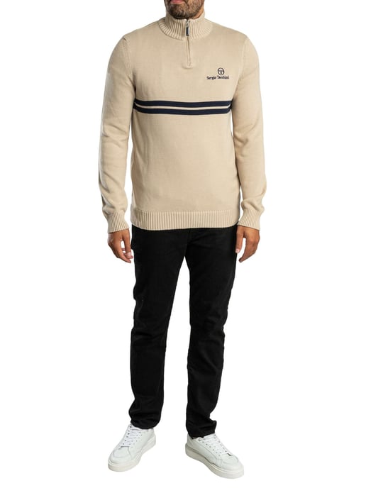 Sergio Tacchini Nuevo Jersey De Punto Con Cremallera De 1/4 De Dallas, Beige - Image 5