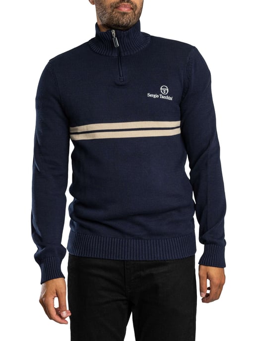 Sergio Tacchini Nuevo Jersey De Punto Con Cremallera De 1/4 De Dallas, Beige - Image 1