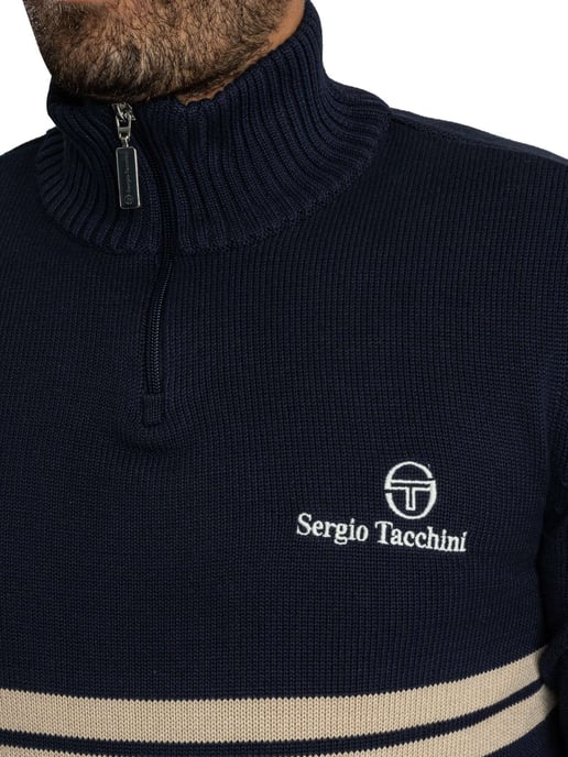 Sergio Tacchini Nuevo Jersey De Punto Con Cremallera De 1/4 De Dallas, Beige - Image 4
