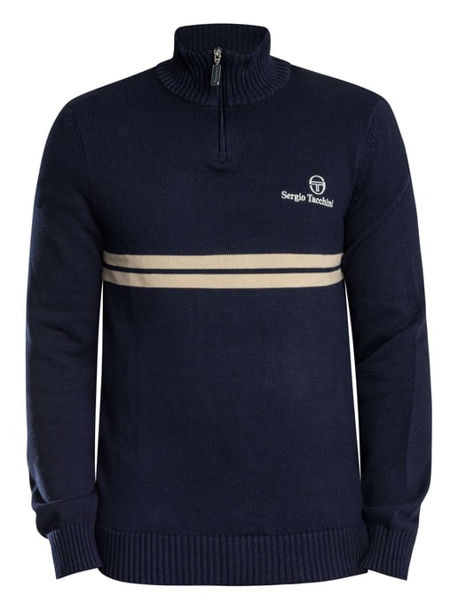 Sergio Tacchini Nuevo Jersey De Punto Con Cremallera De 1/4 De Dallas, Beige - Image 6