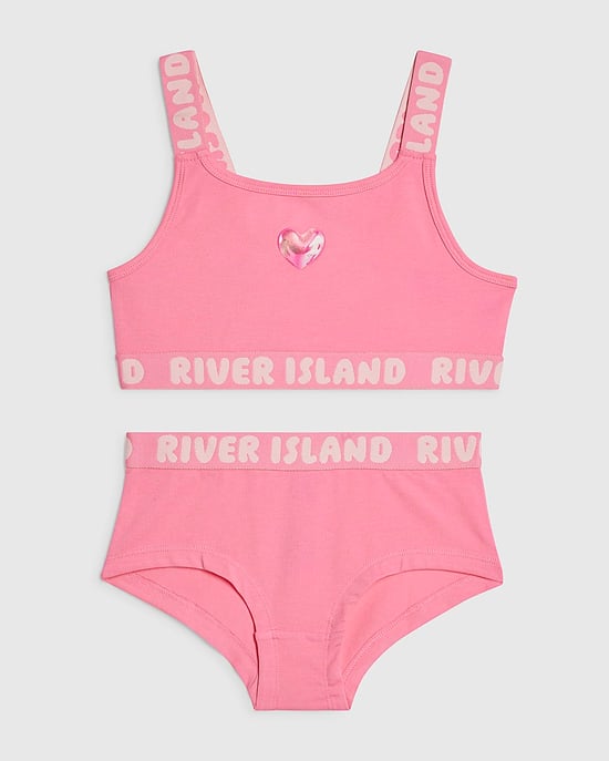 River Island conjunto de top corto y braguitas para niña rosa de tirantes 2 piezas - Image 1