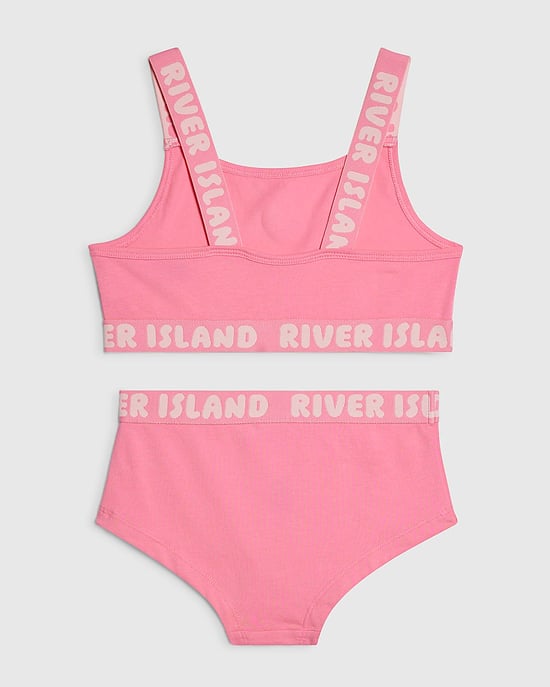 River Island conjunto de top corto y braguitas para niña rosa de tirantes 2 piezas - Image 4