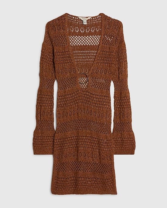 River Island Vestido de playa mini para mujer Petite marrón de punto metalizado - Image 3