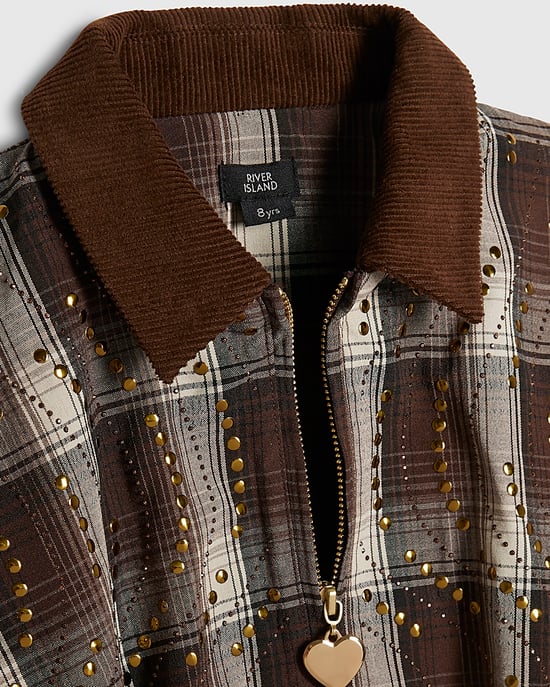 River Island Chaqueta para Niña Marrón de Cuadros con Tachuelas y Cuello - Image 2