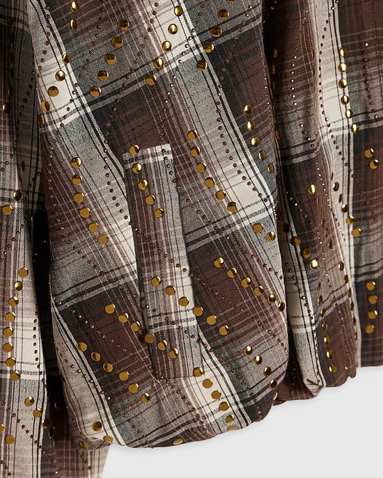 River Island Chaqueta para Niña Marrón de Cuadros con Tachuelas y Cuello - Image 3