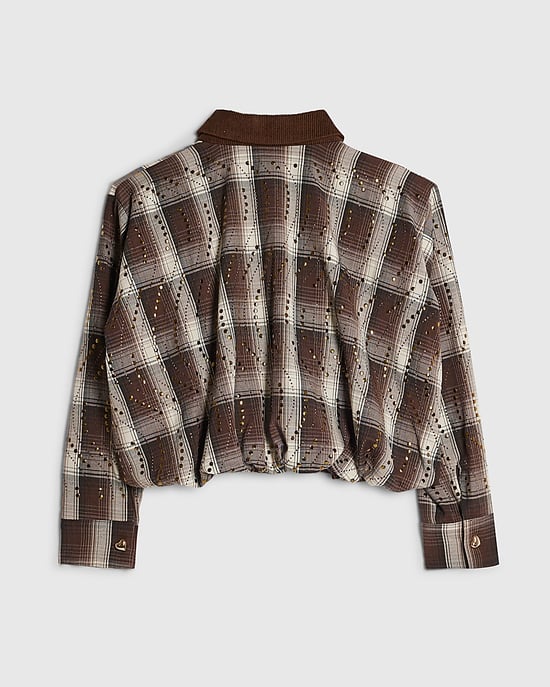 River Island Chaqueta para Niña Marrón de Cuadros con Tachuelas y Cuello - Image 4