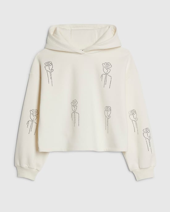 River Island Sudadera con capucha para niña Crema Adornada Manga larga - Image 1