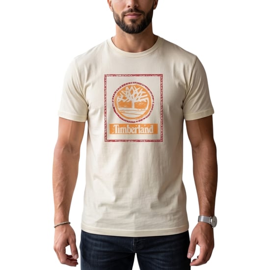 Timberland Camisetas de hombre Tree Print Classic Logo de algodón de verano, top de cuello redondo - Image 1