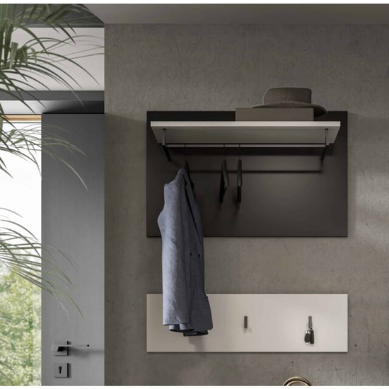Furnilux Panel para recibidor, armario blanco con compartimento de almacenamiento y ganchos 80x73x27 cm - Image 5