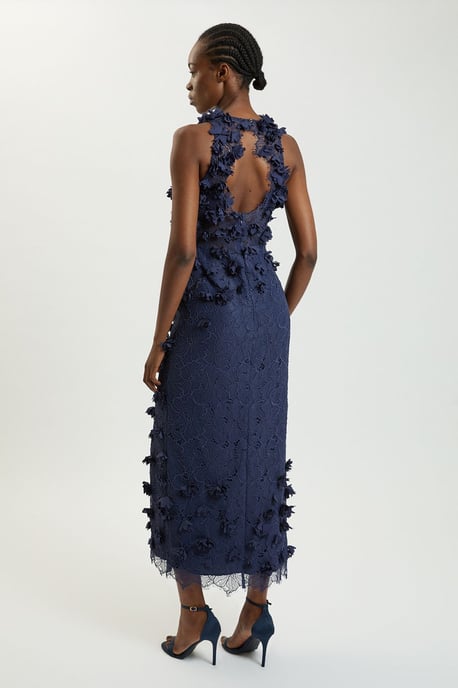 Vestido midi tejido de encaje con aplicaciones de pétalos - Image 3