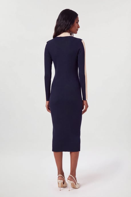 Vestido midi de punto de canalé con detalle en contraste - Image 2