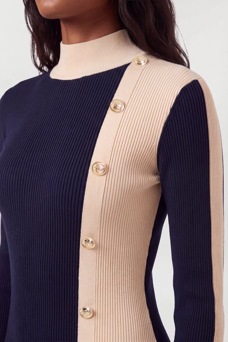Vestido midi de punto de canalé con detalle en contraste - Image 3