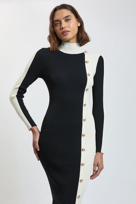Vestido midi de punto de canalé con detalle en contraste - Image 2