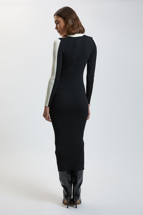 Vestido midi de punto de canalé con detalle en contraste - Image 3
