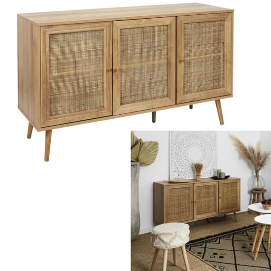 Home Deco Factory Bali Aparador – 3 puertas – ratán & madera – 115 cm - Image 1