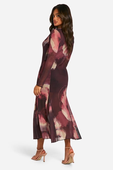 Boohoo Vestido midaxi de malla con estampado floral, escote con abertura y bajo godet - Image 2