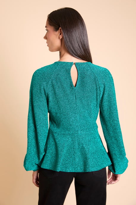DP Luxe Top de jersey brillante con escote fruncido - Image 3