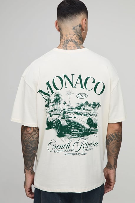 Tall Oversized Monaco Racing Print Camiseta - Image 1
