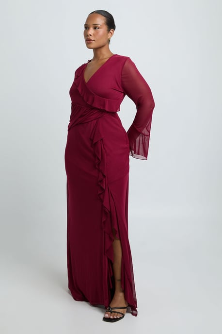 Vestido largo con detalle de volantes y efecto cruzado, talla grande - Image 1