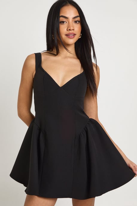 Vestido mini skater estructurado y voluminoso Bardot - Image 1