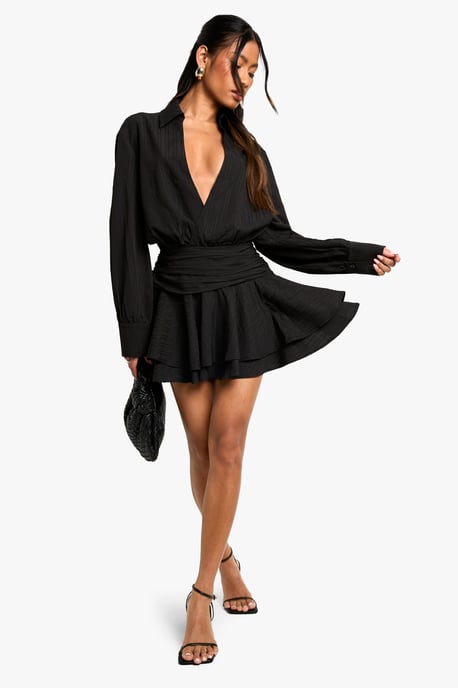 Vestido mini con falda fruncida y volantes de tejido texturizado - Image 3