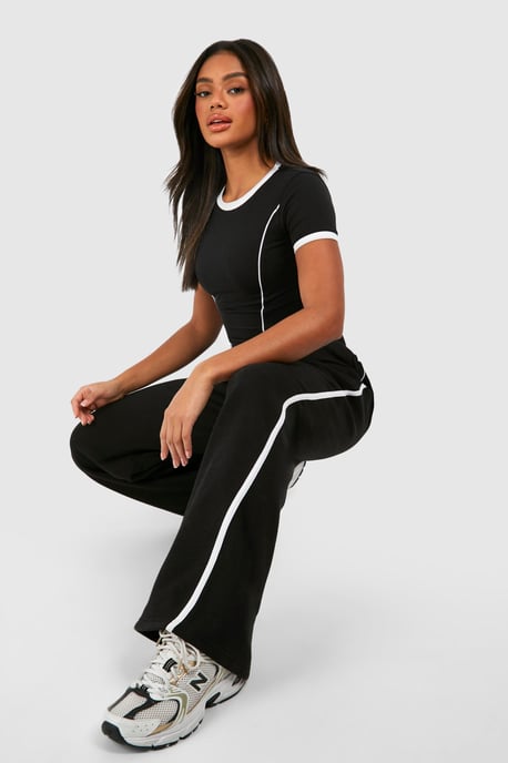 Conjunto de camiseta y jogger de pierna recta con detalle de ribete - Image 3
