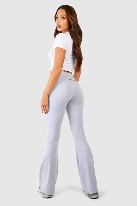 Pantalones de yoga acampanados Tall de jersey de algodón con cinturilla doblada - Image 2