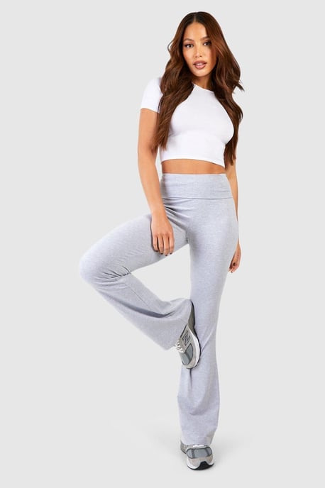 Pantalones de yoga acampanados Tall de jersey de algodón con cinturilla doblada - Image 3