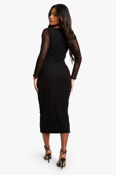 Vestido midaxi de malla fruncida con escote cuadrado - Image 2