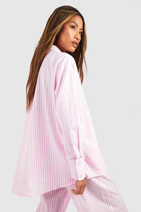 Camisa de pijama oversize de algodón con raya diplomática Boohoo - Image 2