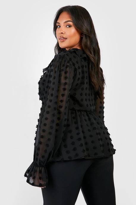 Boohoo Top amplio de gasa Dobby con volantes y fruncido - Image 2