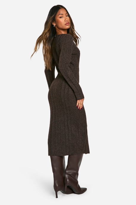 Vestido de punto midaxi de canalé con escote cuadrado - Image 2