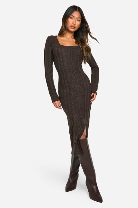 Vestido de punto midaxi de canalé con escote cuadrado - Image 3