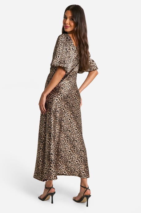 Vestido midi de leopardo con mangas abullonadas - Image 2